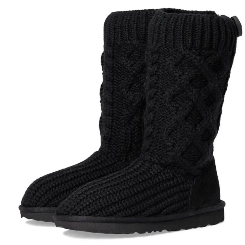 UGG Classic Cardi 1143702T Boots 6/ 38 EUR Black Cabled Knit Round Toe